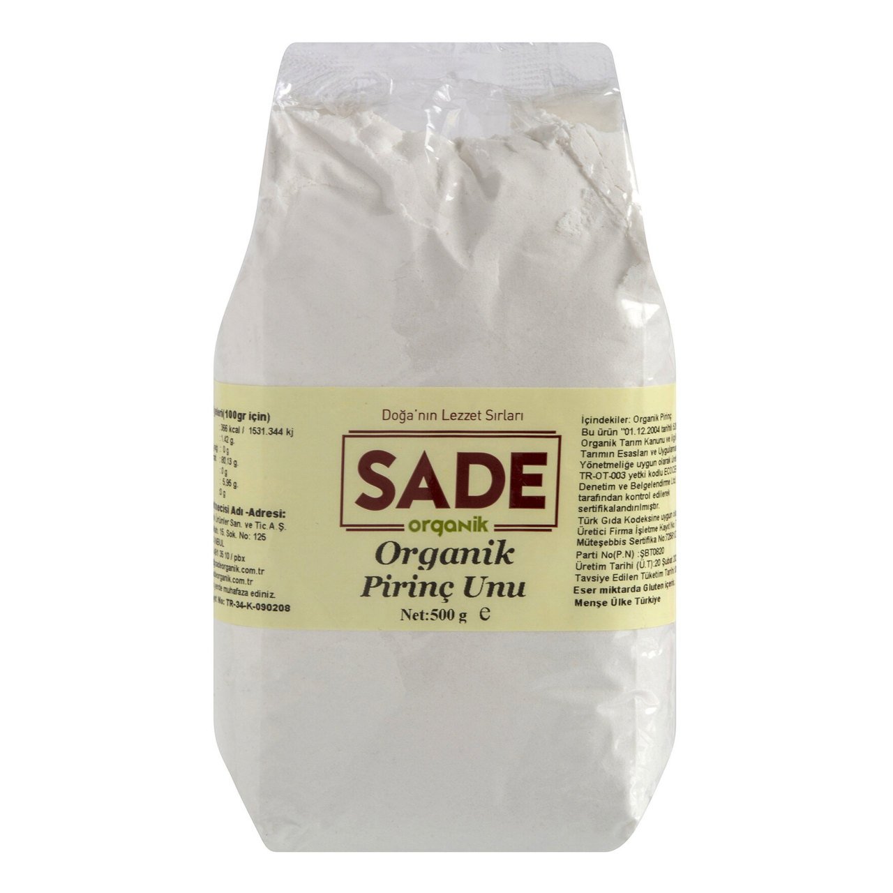 Sade Organik Pirinç Unu 500 Gr