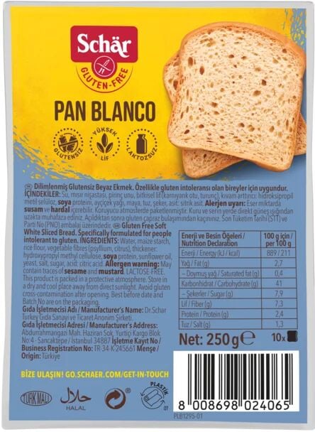 SCHAR Pan Blanco Dilimli Ekmek 250 GR